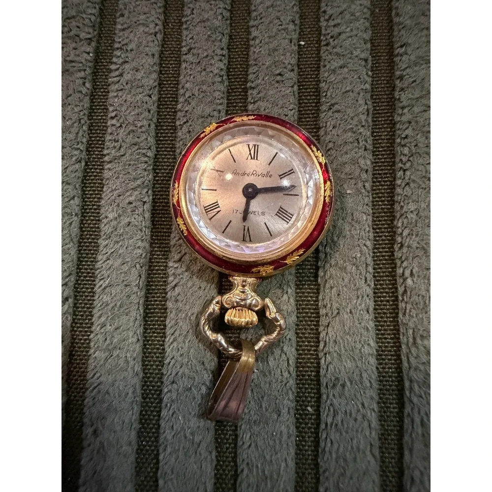 Vintage Andre Rivalle 17 Jewels Art‎ Deco Red Gold Tone Pendant Watch Working